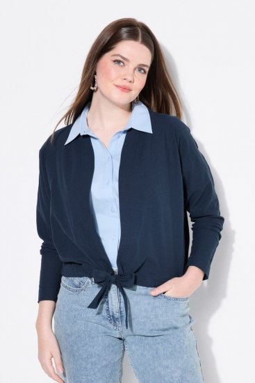 Ulla Popken 827116 Bolero de gola alta em mistura de linho Azul-marinho - Boleros - 