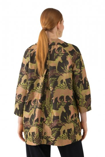 Ulla Popken 827217 Blusa camiseira de manga curta com padrão savana Preto - Camisas - Camisas para Tamanhos Grandes