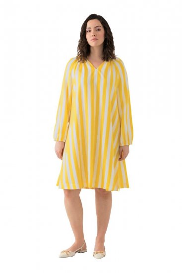 Ulla Popken 827653 Vestido às riscas Amarelo - Vestidos midi - Vestidos Midi Tamanhos Grandes