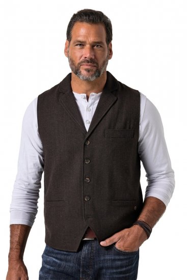 JP1880 828736 Colete de tweed com costas em malha Castanho escuro - Fatos - Fatos de Homem Tamanhos Grandes
