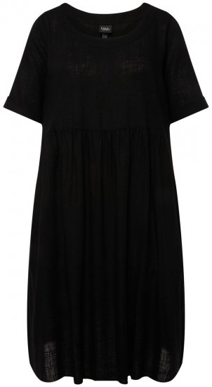 Ulla Popken 829837 Vestido de mistura de linho de manga curta Preto - Vestidos de verão - Vestidos de verão plus size