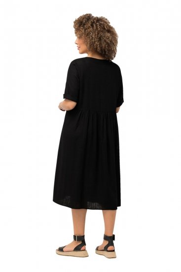 Ulla Popken 829837 Vestido de mistura de linho de manga curta Preto - Vestidos de verão - Vestidos de verão plus size