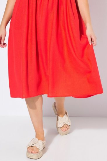 Ulla Popken 829837 Vestido de mistura de linho de manga curta Vermelho - Vestidos de verão - Vestidos de verão plus size