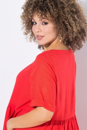 Ulla Popken 829837 Vestido de mistura de linho de manga curta Vermelho - Vestidos de verão - Vestidos de verão plus size