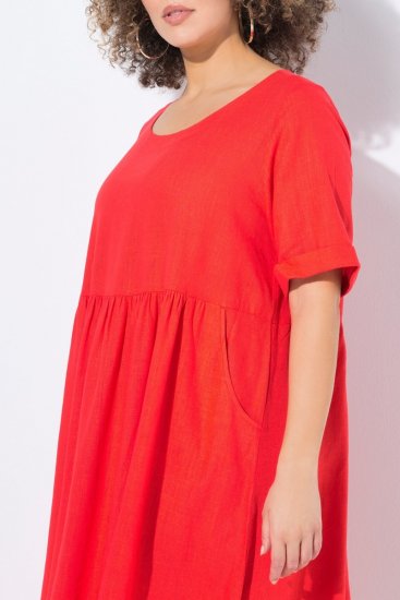 Ulla Popken 829837 Vestido de mistura de linho de manga curta Vermelho - Vestidos de verão - Vestidos de verão plus size
