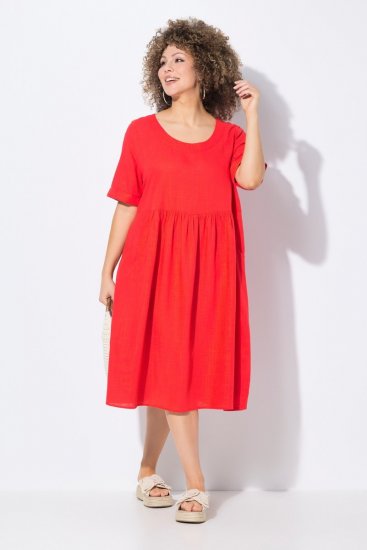 Ulla Popken 829837 Vestido de mistura de linho de manga curta Vermelho - Vestidos de verão - Vestidos de verão plus size
