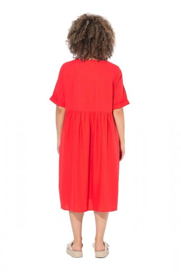 Ulla Popken 829837 Vestido de mistura de linho de manga curta Vermelho - Vestidos de verão - Vestidos de verão plus size