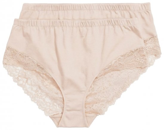 Ulla Popken 830094 Cuecas com renda pack de 2 Bege - Cuecas - 