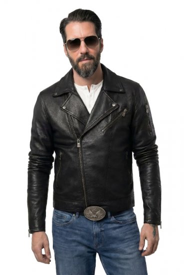 JP1880 830586 Casaco biker em napa de cordeiro Preto - Casacos - Casacos Homem Tamanhos Grandes