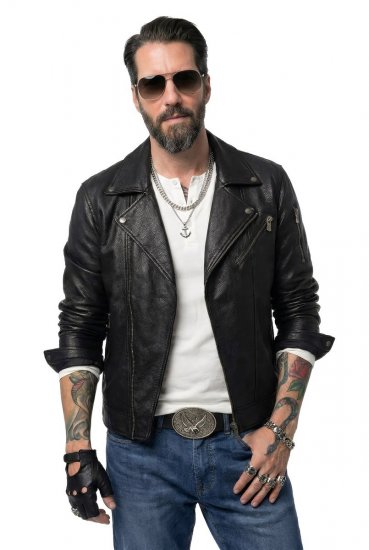 JP1880 830586 Casaco biker em napa de cordeiro Preto - Casacos - Casacos Homem Tamanhos Grandes