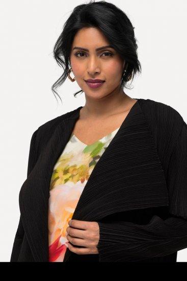 Ulla Popken 830749 Blazer aberto plissado com lapelas largas Preto - Blazers e Coletes - Blazers em Tamanhos Grandes