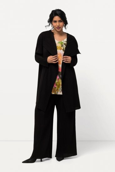 Ulla Popken 830749 Blazer aberto plissado com lapelas largas Preto - Blazers e Coletes - Blazers em Tamanhos Grandes