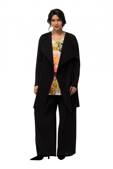 Ulla Popken 830749 Blazer aberto plissado com lapelas largas Preto - Blazers e Coletes - Blazers em Tamanhos Grandes