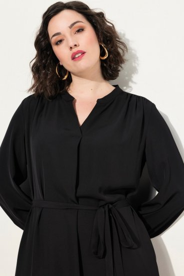 Ulla Popken 831004 Vestido midi de manga comprida Preto - Vestidos maxi - Vestidos maxi plus size para mulher