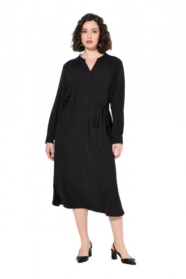 Ulla Popken 831004 Vestido midi de manga comprida Preto - Vestidos maxi - Vestidos maxi plus size para mulher