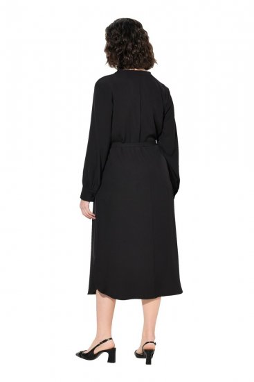 Ulla Popken 831004 Vestido midi de manga comprida Preto - Vestidos maxi - Vestidos maxi plus size para mulher