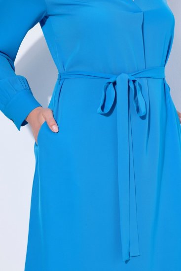 Ulla Popken 831004 Vestido midi de manga comprida com decote em V Azul real - Vestidos midi - Vestidos Midi Tamanhos Grandes
