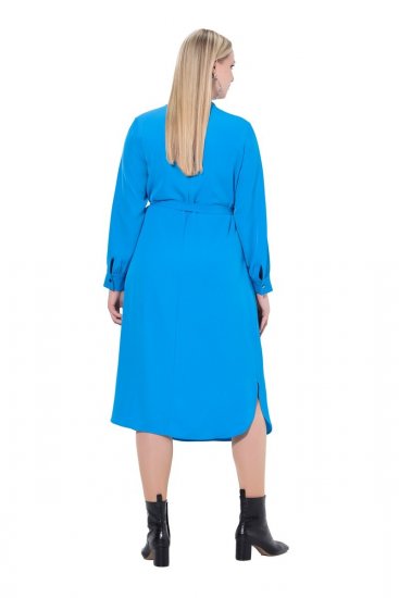 Ulla Popken 831004 Vestido midi de manga comprida com decote em V Azul real - Vestidos midi - Vestidos Midi Tamanhos Grandes