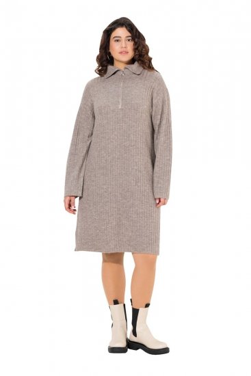 Ulla Popken 831589 Vestido de malha de manga comprida com gola alta Cinzento - Vestidos de malha - 