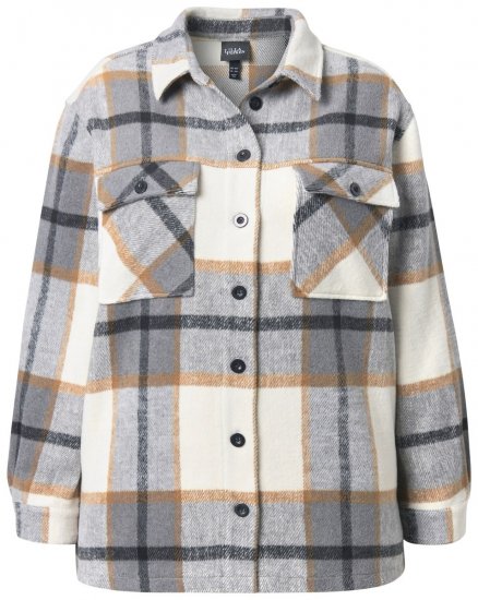 Ulla Popken 831641 Sobrecamisa aos quadrados em mistura de lã Antracite - Jaquetas - Casacos plus size para mulher