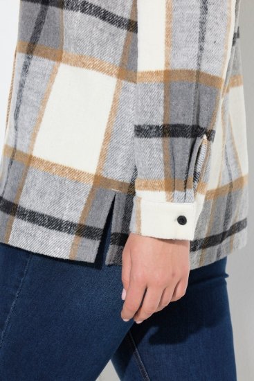 Ulla Popken 831641 Sobrecamisa aos quadrados em mistura de lã Antracite - Jaquetas - Casacos plus size para mulher