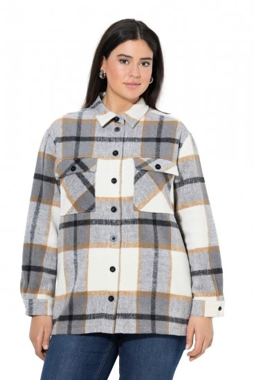 Ulla Popken 831641 Sobrecamisa aos quadrados em mistura de lã Antracite - Jaquetas - Casacos plus size para mulher