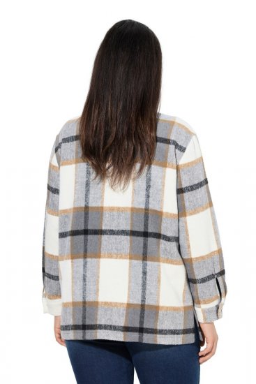 Ulla Popken 831641 Sobrecamisa aos quadrados em mistura de lã Antracite - Jaquetas - Casacos plus size para mulher