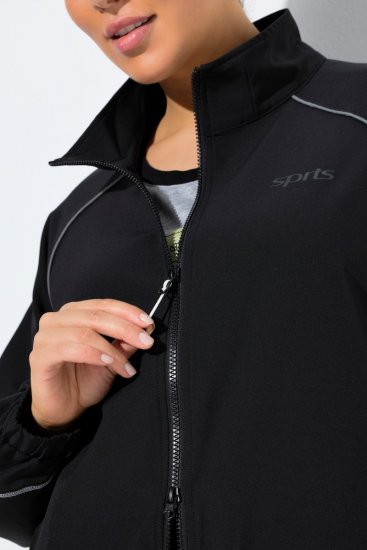 Ulla Popken 833237 Casaco desportivo com detalhes refletores Preto - Jaquetas - Casacos plus size para mulher