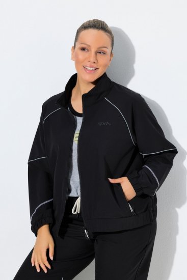 Ulla Popken 833237 Casaco desportivo com detalhes refletores Preto - Jaquetas - Casacos plus size para mulher