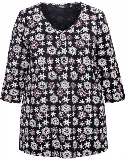 Ulla Popken Snowflake Print 3/4 Sleeve A-Line Tee Black - T-shirts estampadas para mulher - 