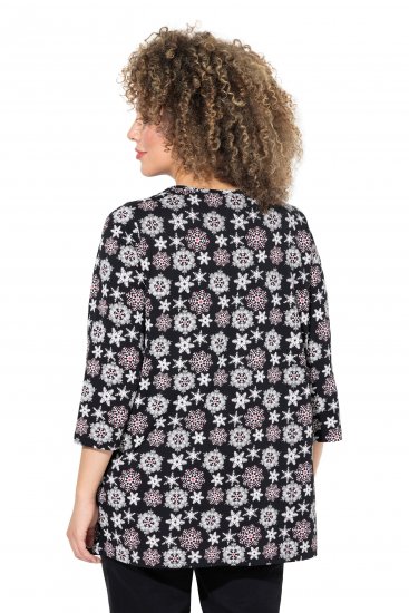 Ulla Popken Snowflake Print 3/4 Sleeve A-Line Tee Black - T-shirts estampadas para mulher - 