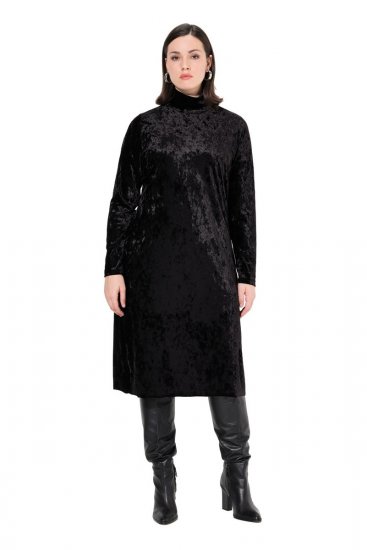 Ulla Popken 834234 Vestido de veludo com gola alta Preto - Vestidos de noite - Vestidos de festa em tamanhos grandes