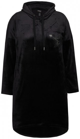 Ulla Popken 834550 Vestido de manga comprida com capuz Preto - Vestidos de moletom - 