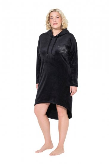 Ulla Popken 834550 Vestido de manga comprida com capuz Preto - Vestidos de moletom - 