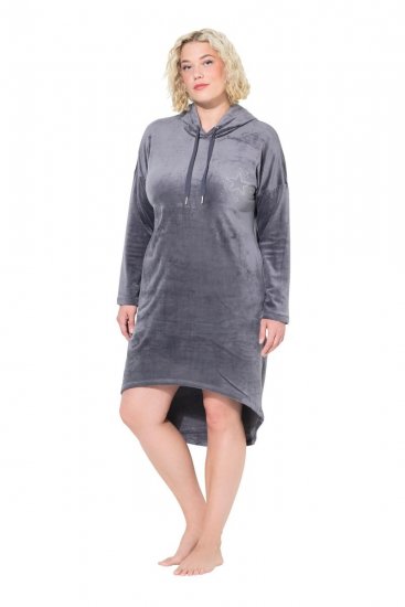 Ulla Popken 834550 Vestido de manga comprida com capuz Antracite - Vestidos de moletom - 