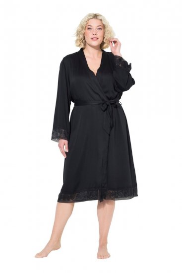 Ulla Popken 834837 Roupão quimono com renda Preto - Robes & roupões - 