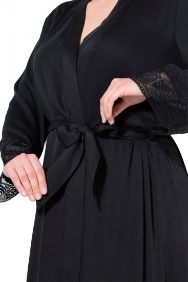 Ulla Popken 834837 Roupão quimono com renda Preto - Robes & roupões - 