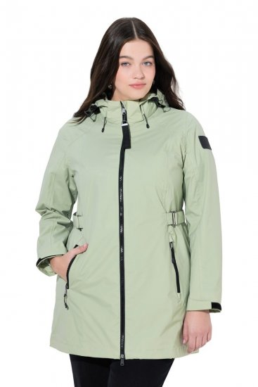 Ulla Popken 835132 Casaco técnico HYPRAR em linha A com capuz amovível Verde-salva claro - Jaquetas - Casacos plus size para mulher