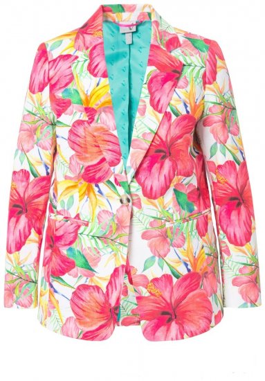 Ulla Popken 835230 Blazer floral de algodão Vermelho - Blazers e Coletes - Blazers em Tamanhos Grandes