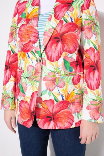 Ulla Popken 835230 Blazer floral de algodão Vermelho - Blazers e Coletes - Blazers em Tamanhos Grandes