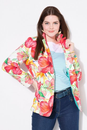 Ulla Popken 835230 Blazer floral de algodão Vermelho - Blazers e Coletes - Blazers em Tamanhos Grandes