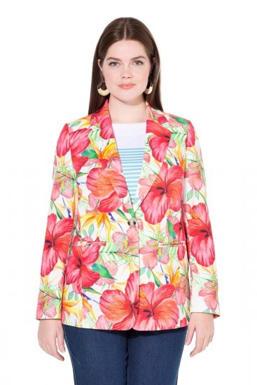 Ulla Popken 835230 Blazer floral de algodão Vermelho - Blazers e Coletes - Blazers em Tamanhos Grandes