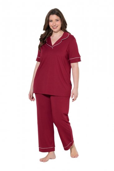 Ulla Popken 835397 Pijama de manga curta com gola de camisa Lilás - Pijamas/Loungewear - 