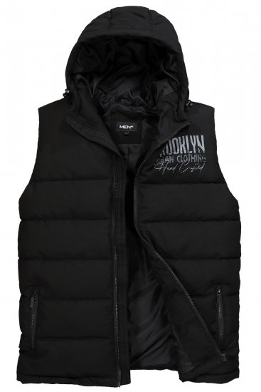 Men+ 442 Colete acolchoado com capuz e estampado Preto - Casacos - Casacos Homem Tamanhos Grandes
