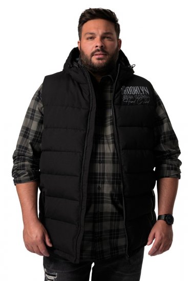 Men+ 442 Colete acolchoado com capuz e estampado Preto - Casacos - Casacos Homem Tamanhos Grandes