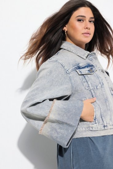 Ulla Popken 835486 Casaco de ganga com mangas largas Azul ganga - Jaquetas - Casacos plus size para mulher