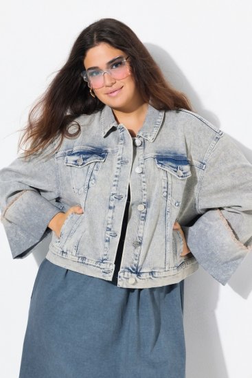 Ulla Popken 835486 Casaco de ganga com mangas largas Azul ganga - Jaquetas - Casacos plus size para mulher