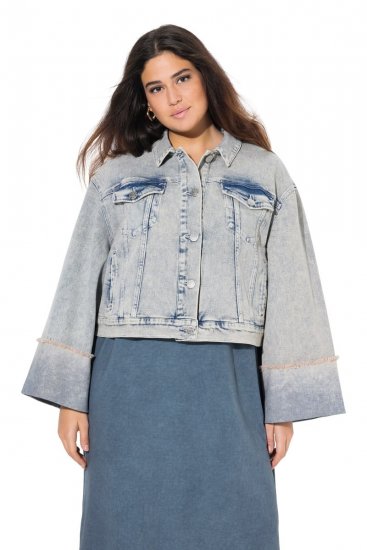 Ulla Popken 835486 Casaco de ganga com mangas largas Azul ganga - Jaquetas - Casacos plus size para mulher