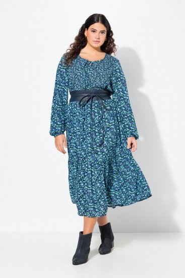 Ulla Popken 835713 Vestido floral Azul-marinho - Vestidos maxi - Vestidos maxi plus size para mulher