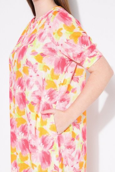 Ulla Popken 836739 Vestido de mistura de linho floral Branco - Vestidos de verão - Vestidos de verão plus size